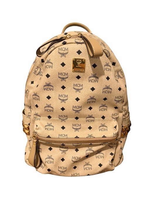 MCM Handbags - MCM Beige Visetos Monogram Leather Backpack with Gold Hardware